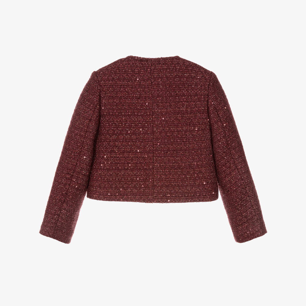 Angel's Face-Girls Burgundy & Gold Gianna Tweed Jacket with Bow | Childrensalon