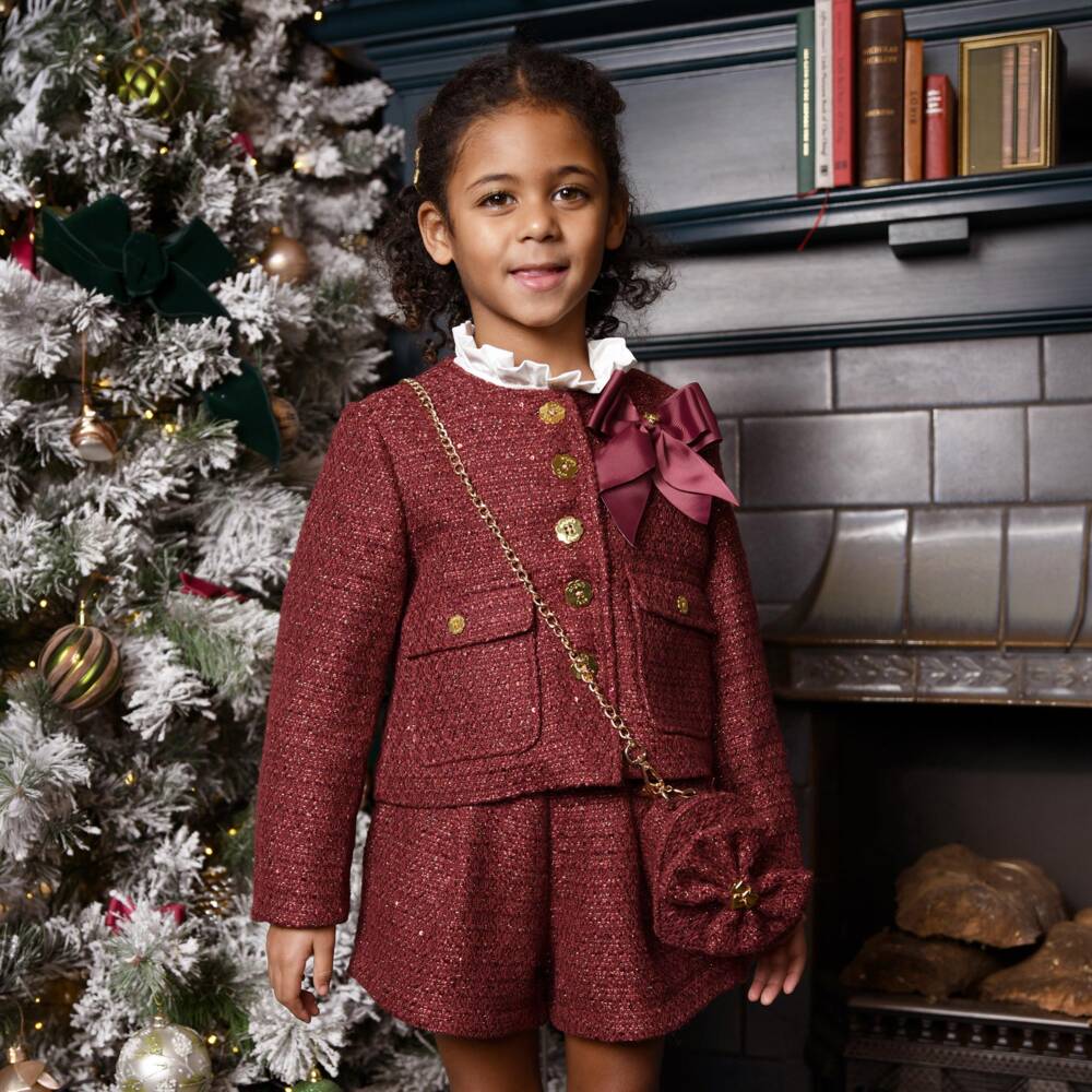 Angel's Face-Girls Burgundy Jade Tweed Heart Bag (14cm) | Childrensalon