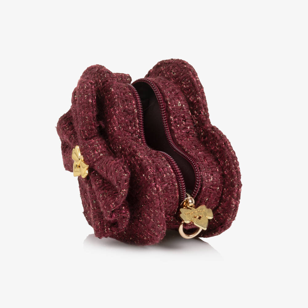 Angel's Face-Girls Burgundy Jade Tweed Heart Bag (14cm) | Childrensalon