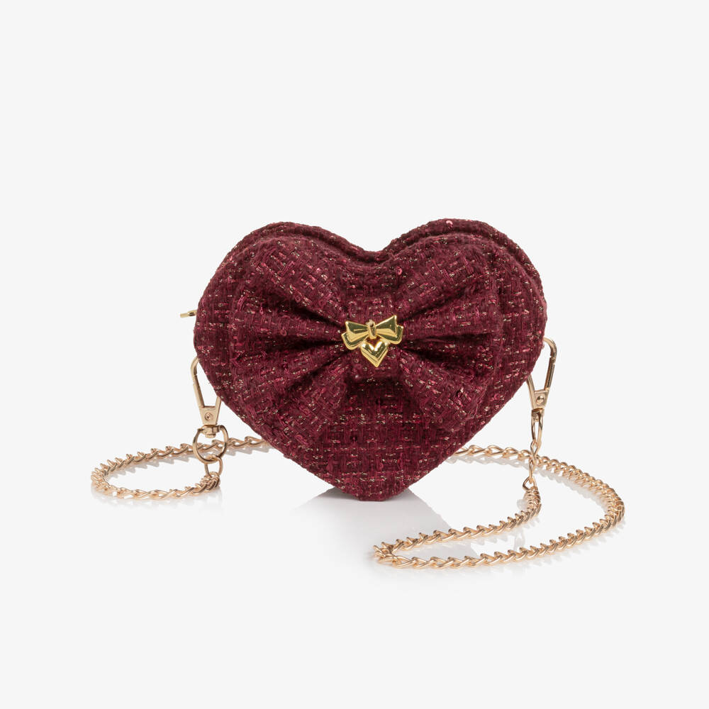 Angel's Face-Girls Burgundy Jade Tweed Heart Bag (14cm) | Childrensalon