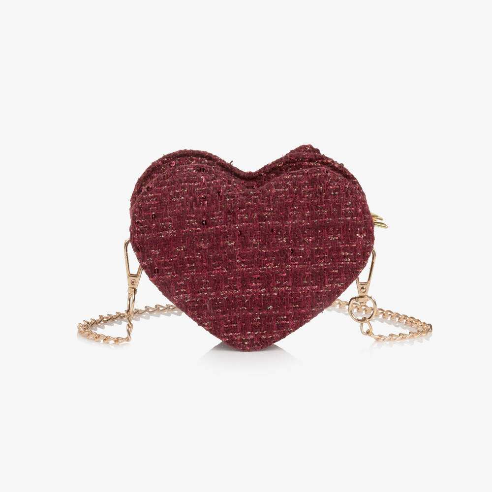 Angel's Face-Girls Burgundy Jade Tweed Heart Bag (14cm) | Childrensalon