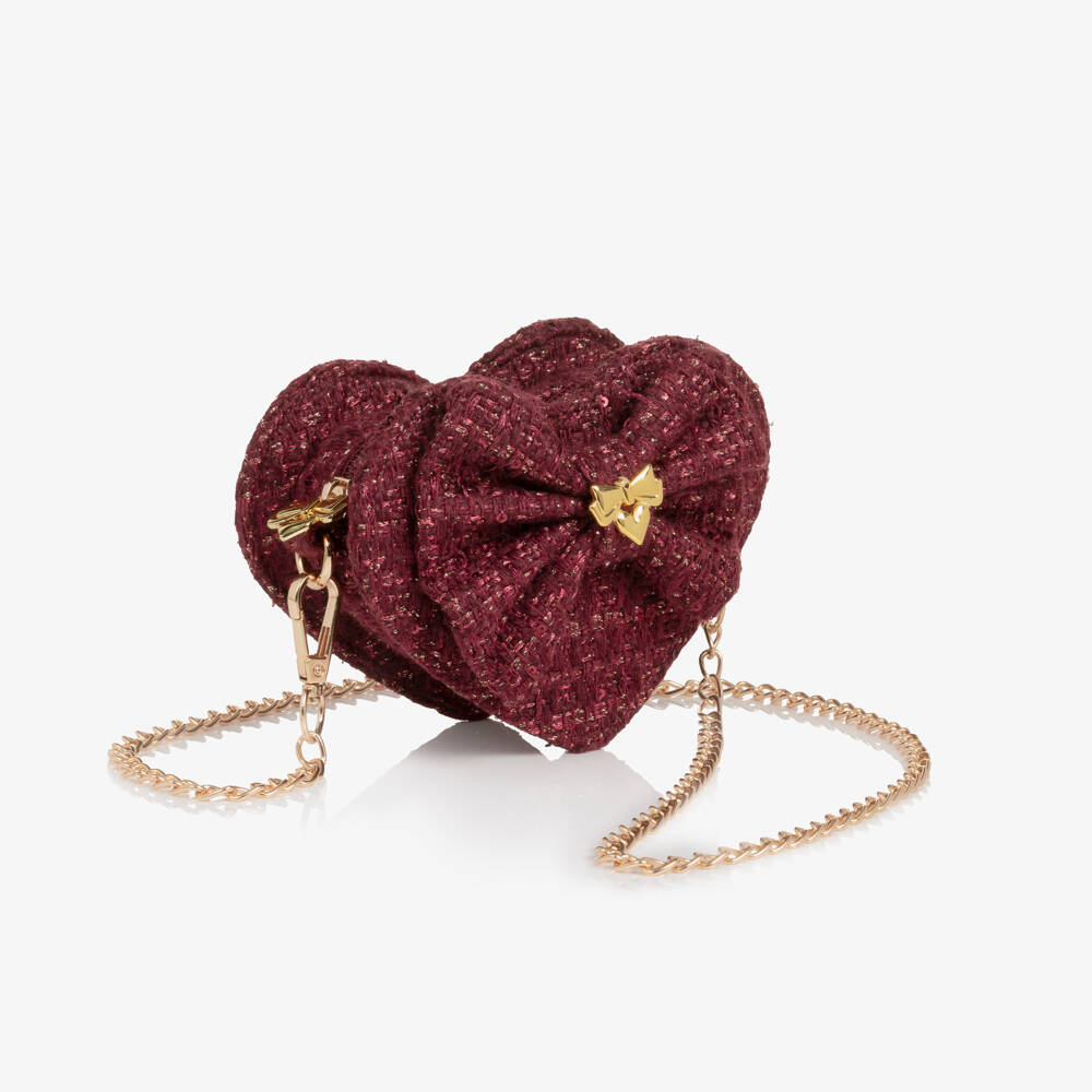 Angel's Face-Girls Burgundy Jade Tweed Heart Bag (14cm) | Childrensalon