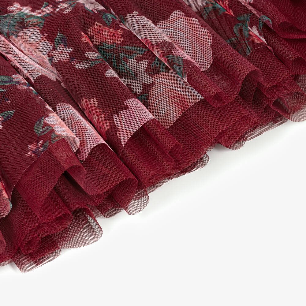 Angel's Face-Girls Burgundy Red Floral Tulle Hettie Dress | Childrensalon