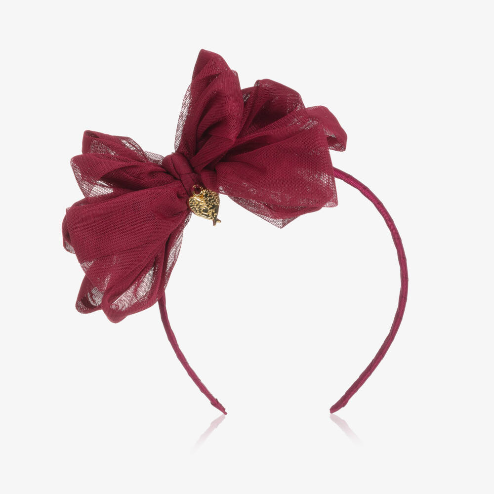 Angel's Face-Girls Burgundy Red Tulle Bow Hairband  | Childrensalon