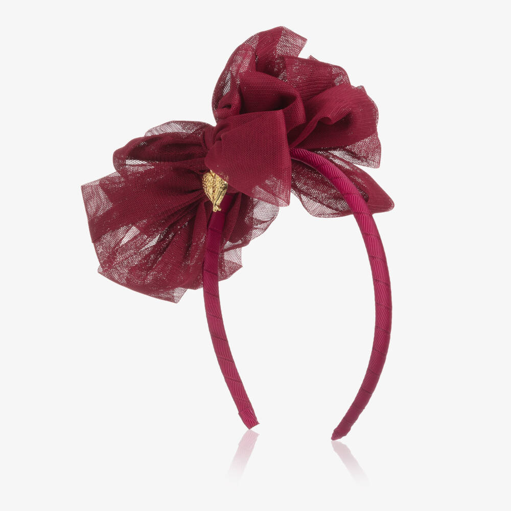 Angel's Face-Girls Burgundy Red Tulle Bow Hairband  | Childrensalon