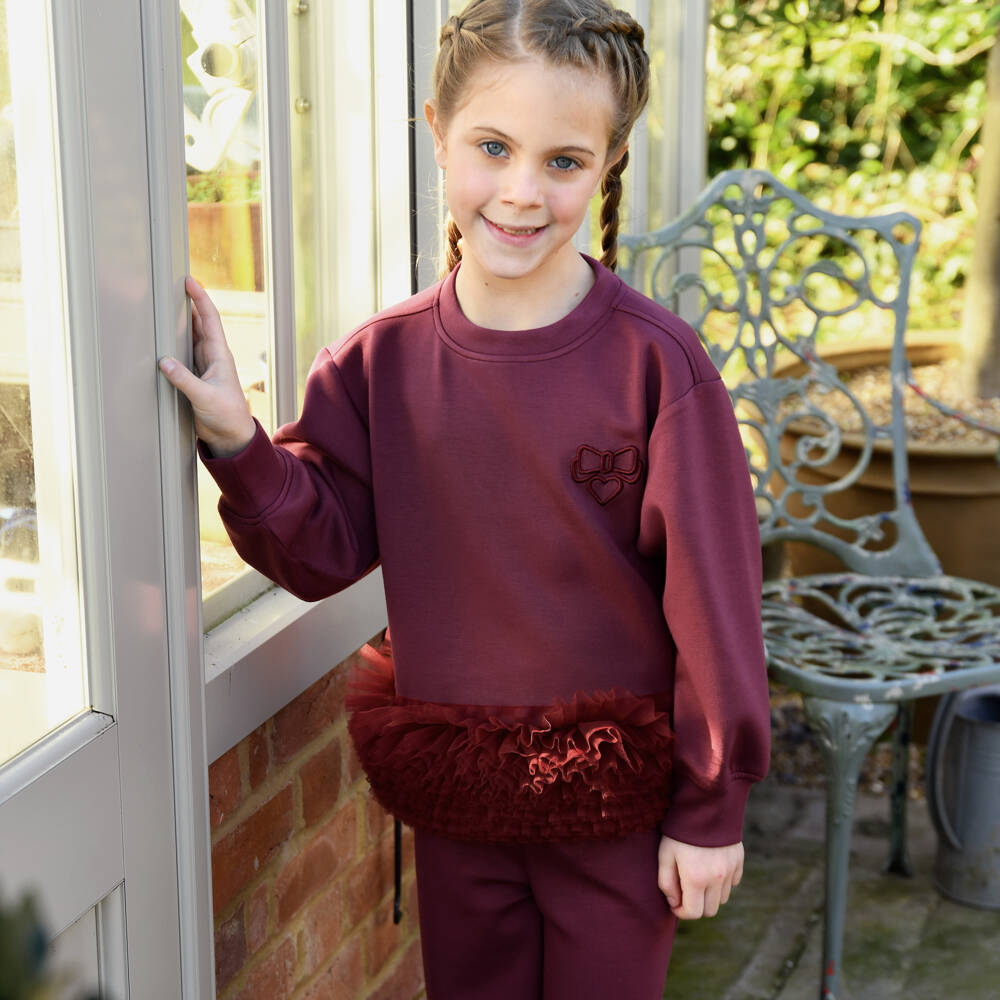 Angel's Face-Girls Burgundy Red Tulle Hem Tracksuit | Childrensalon