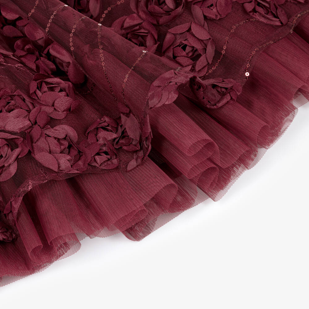 Angel's Face-Girls Burgundy Tulle Aliza Skirt Set with 3D Roses | Childrensalon