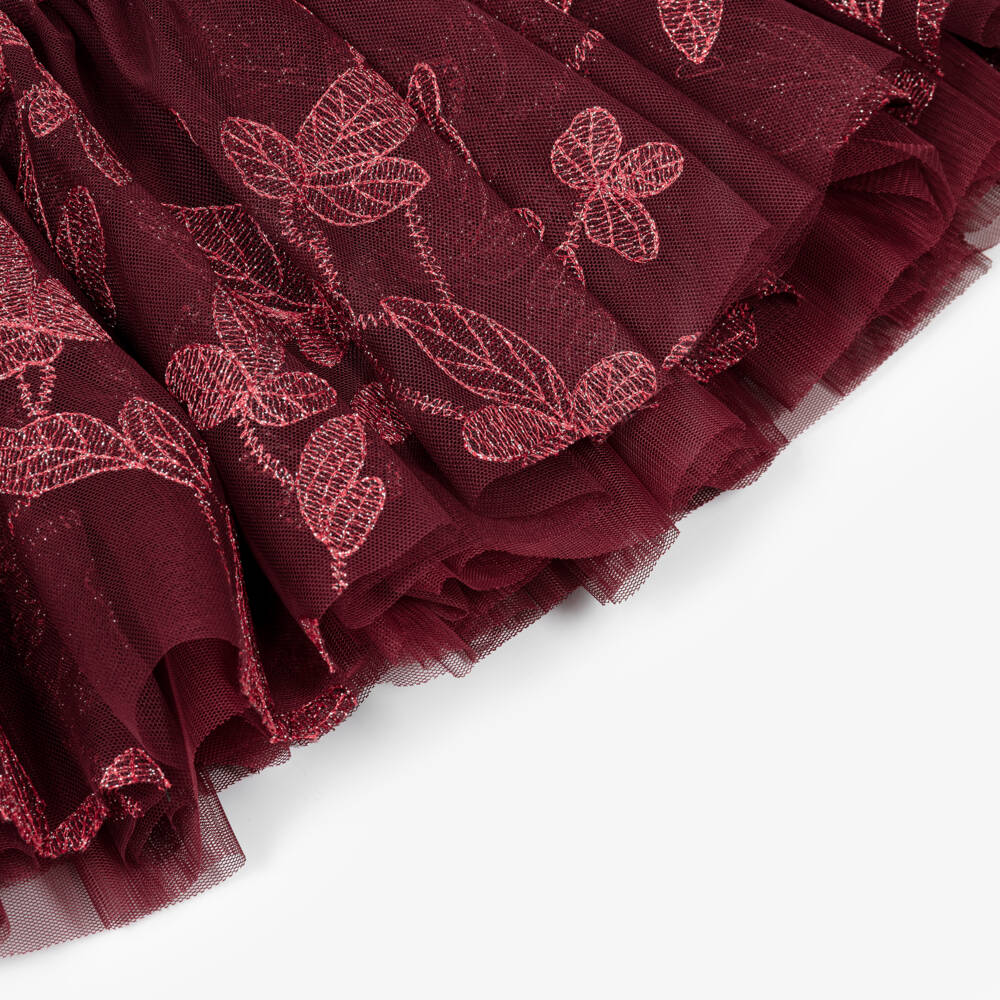 Angel's Face-Girls Burgundy Tulle Myrtisa Dress with Leaf Embroidery | Childrensalon