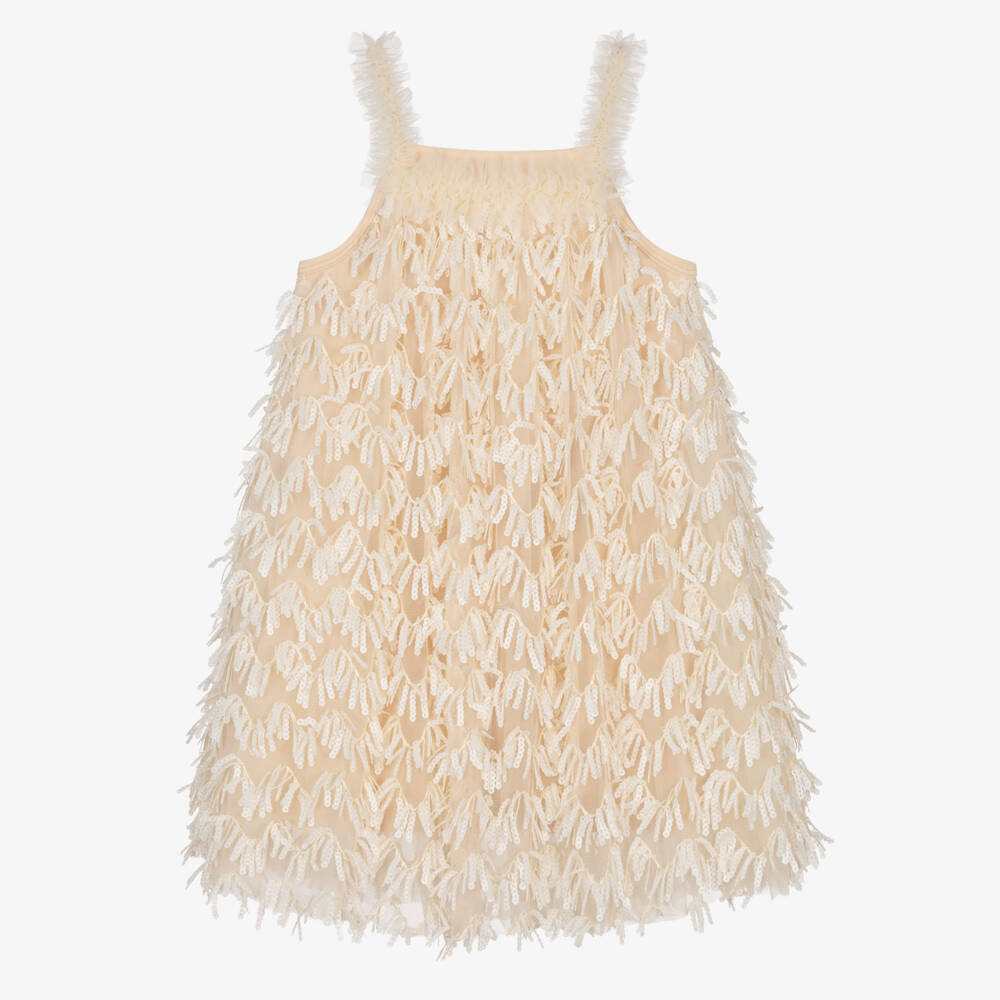 Angel's Face-Girls Champagne Beige Sequin Tulle Dress | Childrensalon