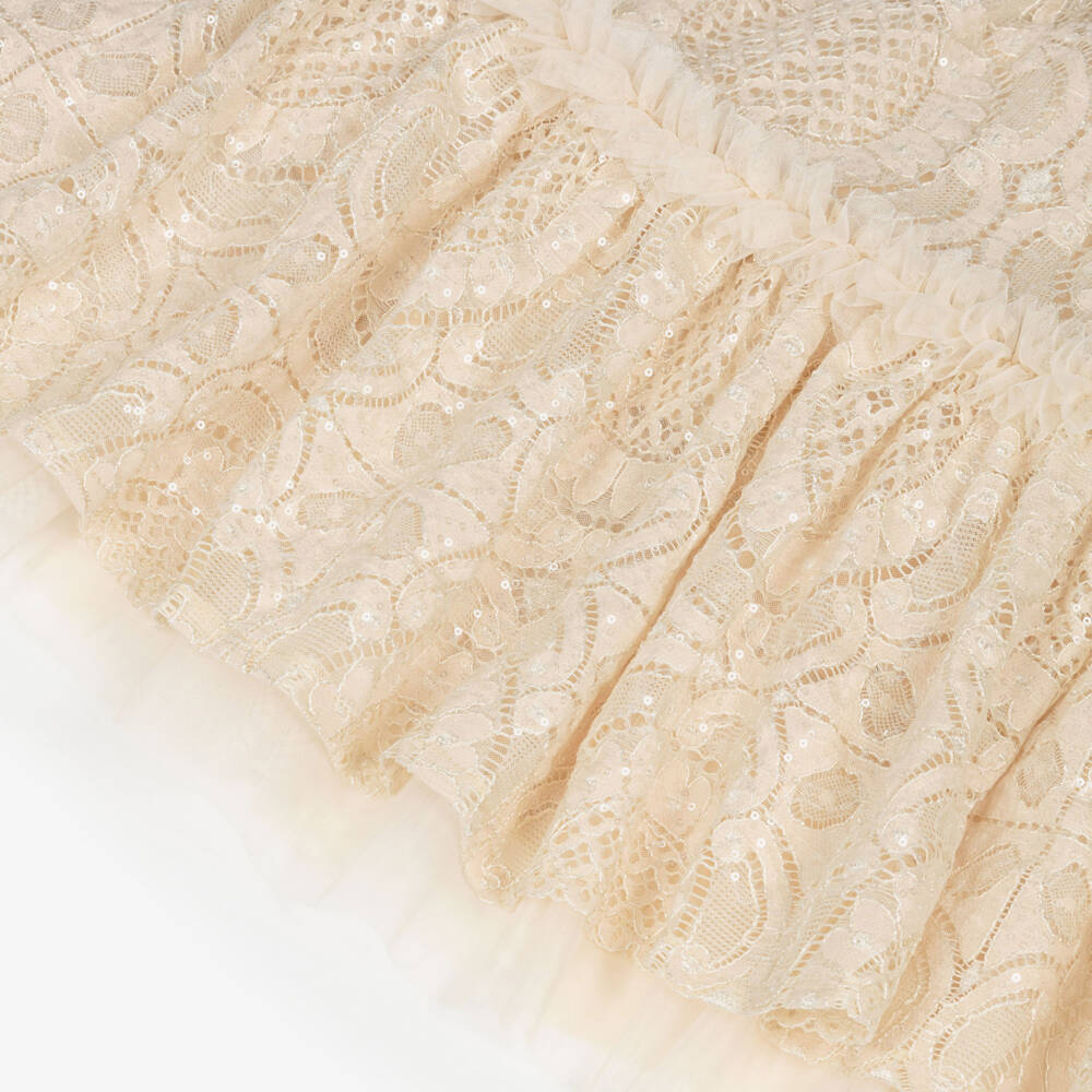Angel's Face-Girls Champagne Lace & Sequin Strappy Dress | Childrensalon
