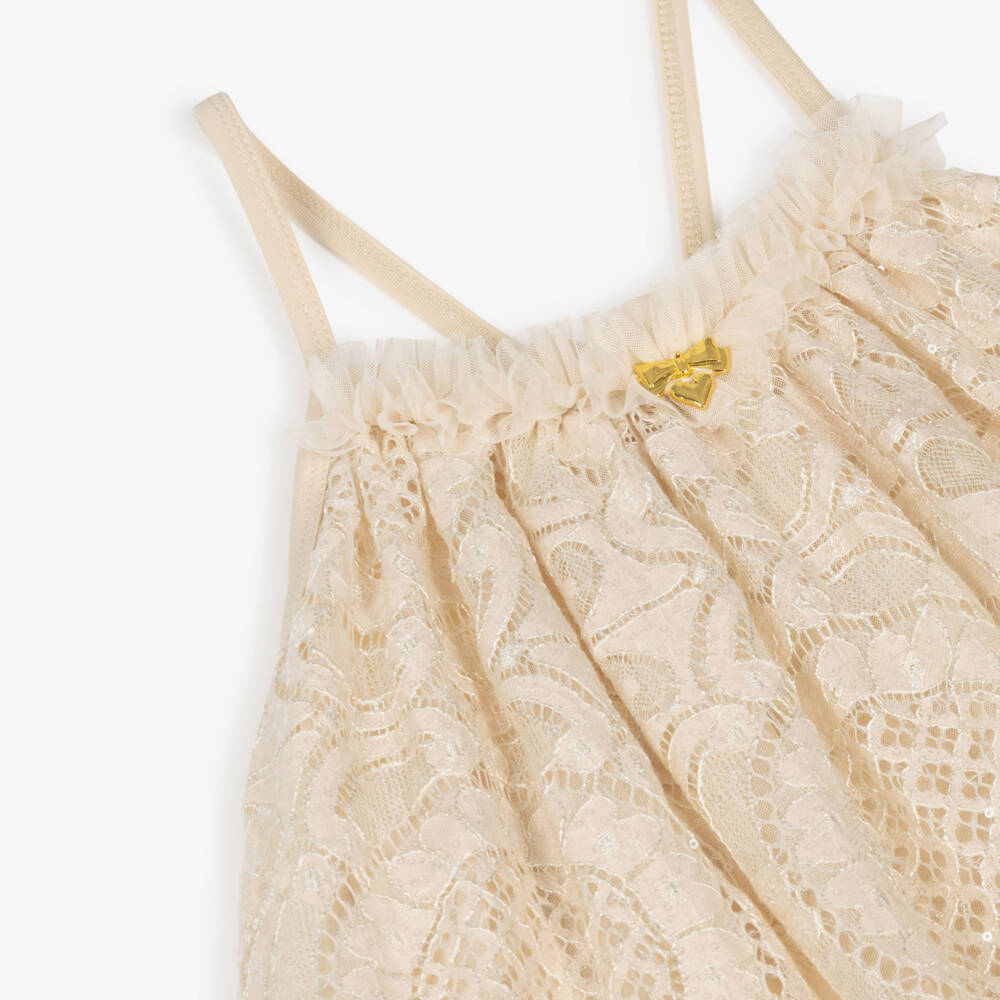 Angel's Face-Girls Champagne Lace & Sequin Strappy Dress | Childrensalon