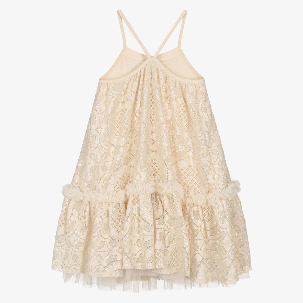 Angel's Face-Girls Champagne Lace & Sequin Strappy Dress | Childrensalon