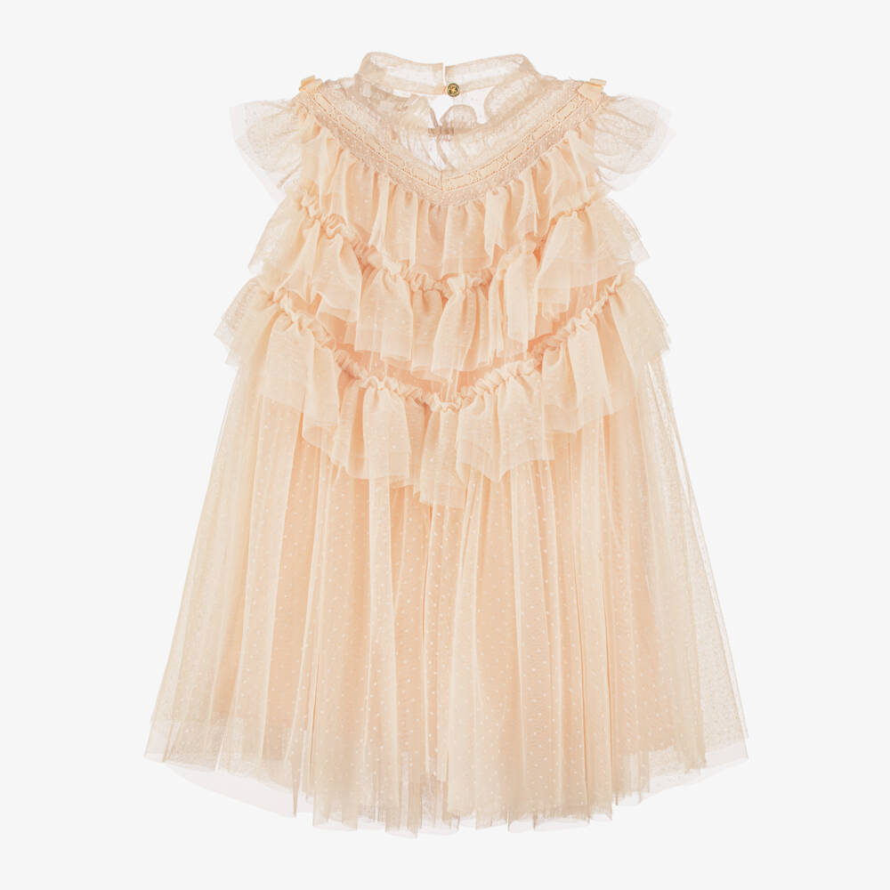 Angel's Face-Girls Champagne Pink Ruffle Tulle Dress | Childrensalon