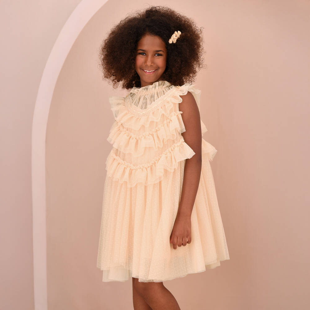 Angel's Face-Girls Champagne Pink Ruffle Tulle Dress | Childrensalon