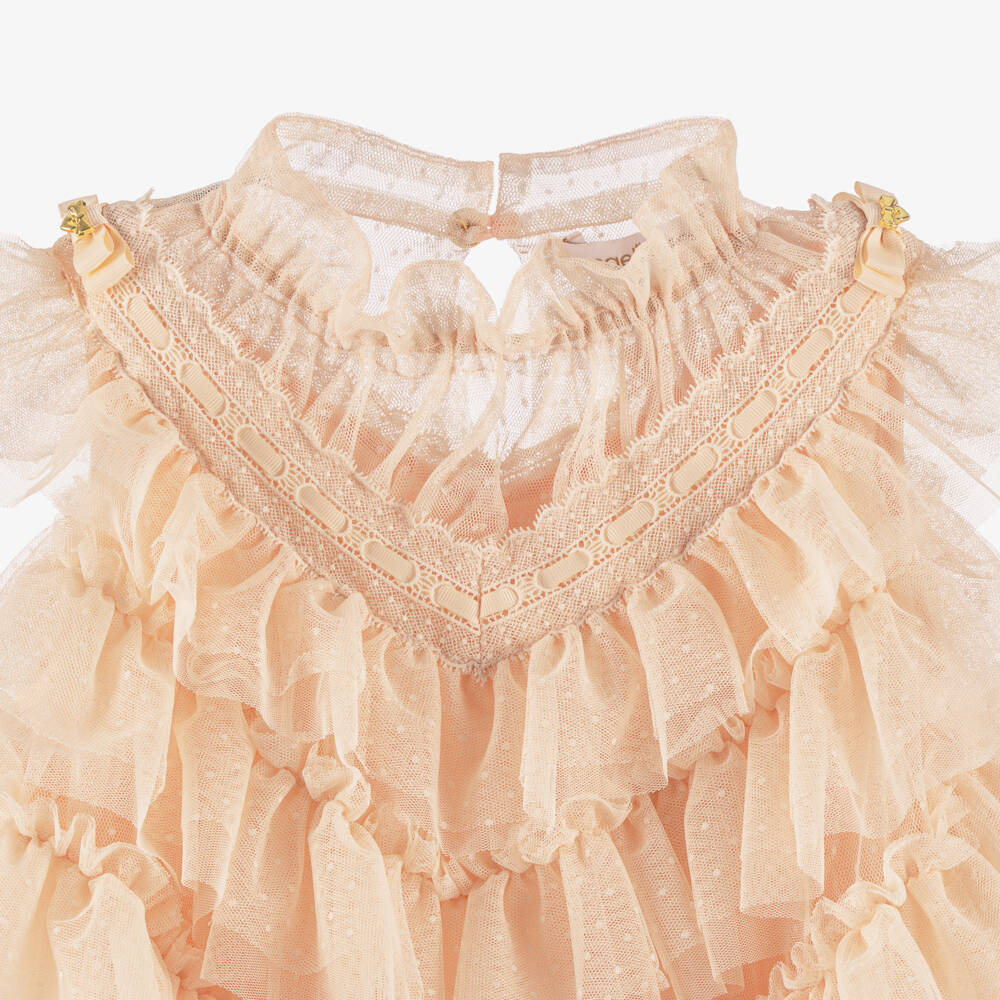 Angel's Face-Girls Champagne Pink Ruffle Tulle Dress | Childrensalon