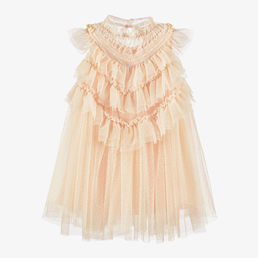 Angel's Face-Girls Champagne Pink Ruffle Tulle Dress | Childrensalon