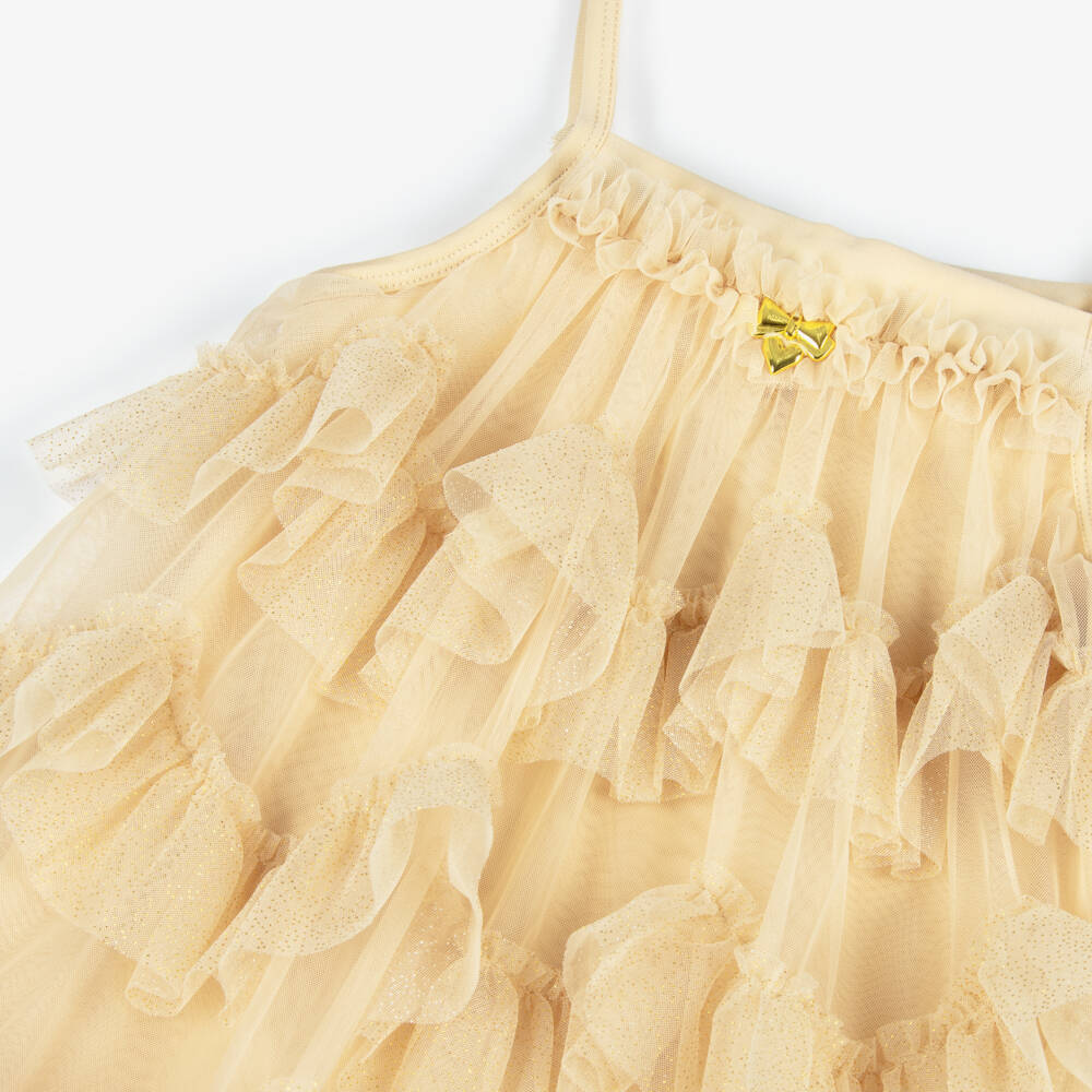 Angel's Face-Girls Glittery Gold Ruffled Tulle Dress | Childrensalon