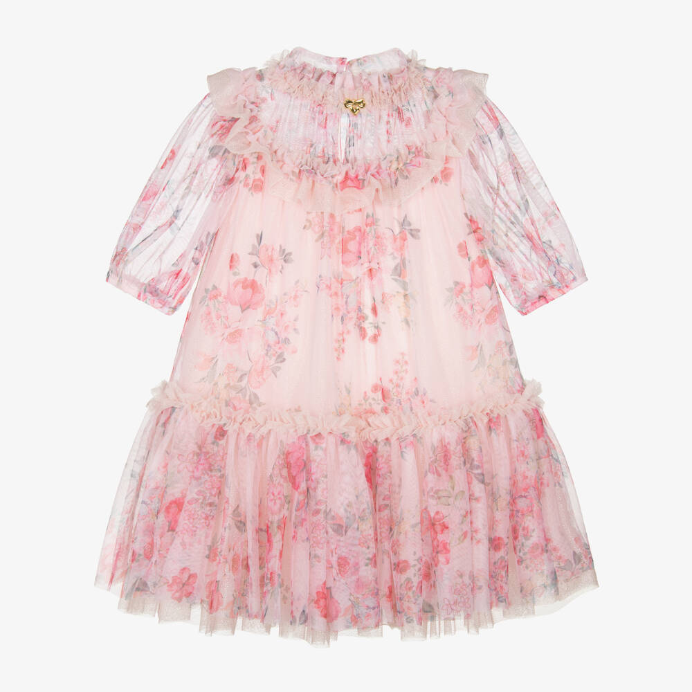 Angel's Face-Girls Glittery Pink Floral Tulle Dress | Childrensalon