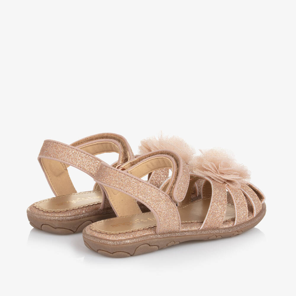 Angel's Face-Girls Glittery Rose Gold Sandals with Tulle Flower Appliqué | Childrensalon