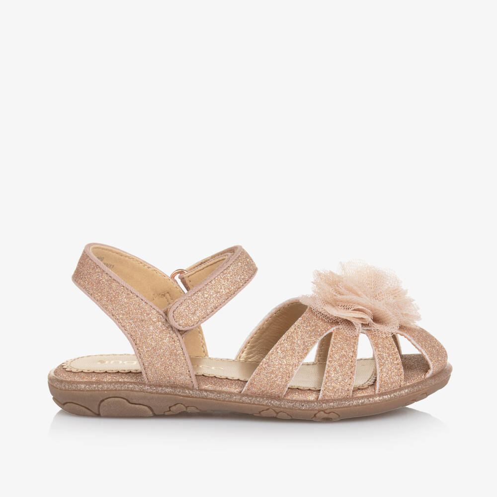 Angel's Face-Girls Glittery Rose Gold Sandals with Tulle Flower Appliqué | Childrensalon