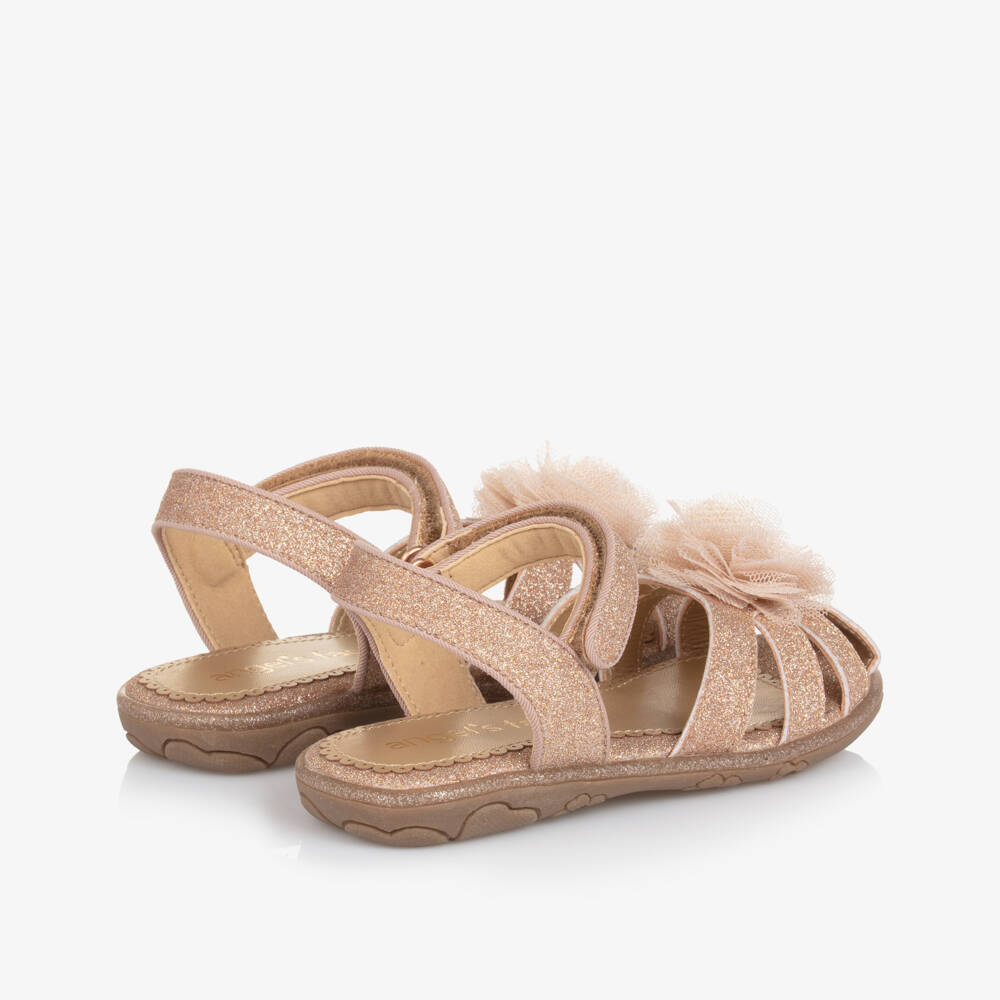 Angel's Face-Girls Glittery Rose Gold Sandals with Tulle Flower Appliqué | Childrensalon