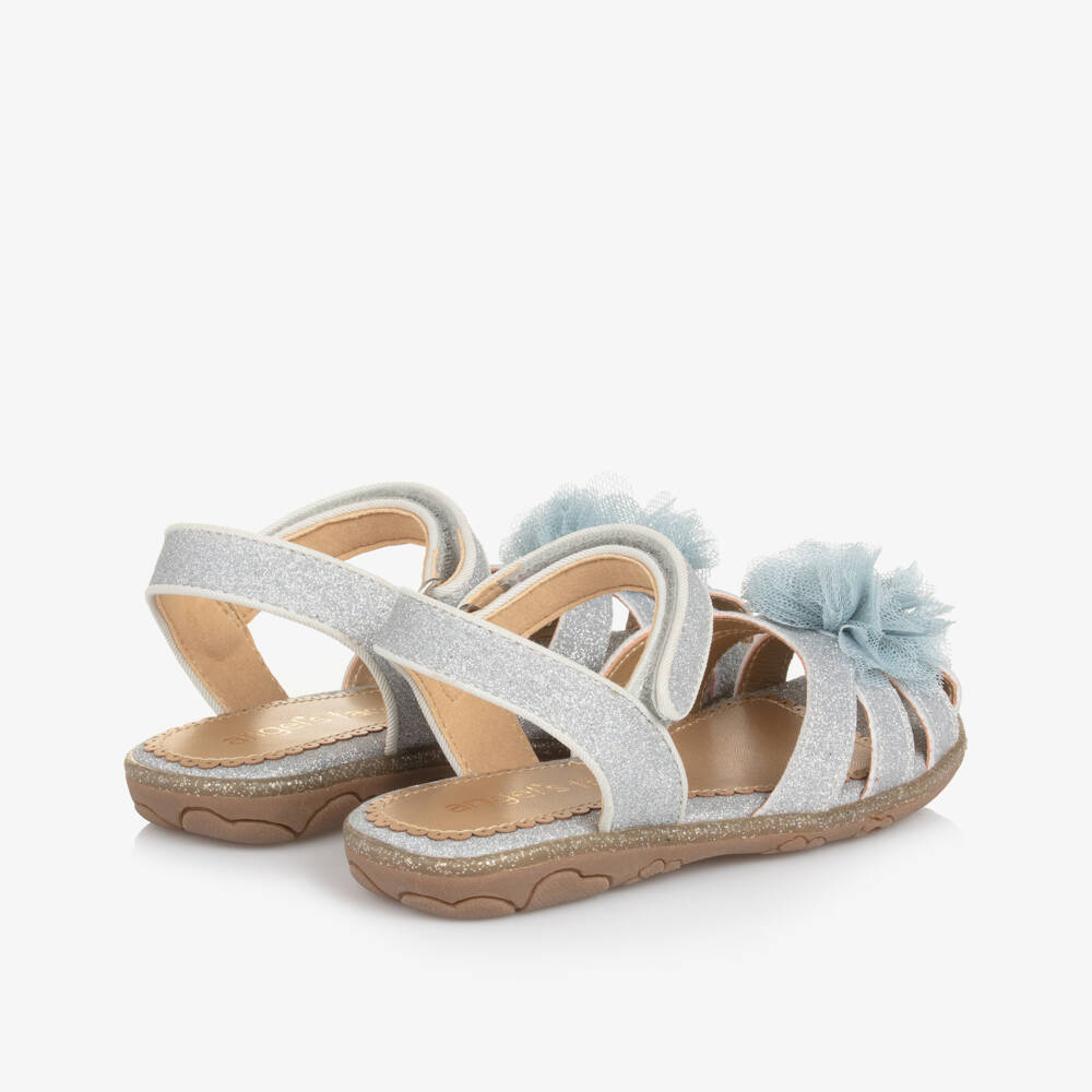 Angel's Face-Girls Glittery Silver Sandals with Tulle Flower Appliqué | Childrensalon