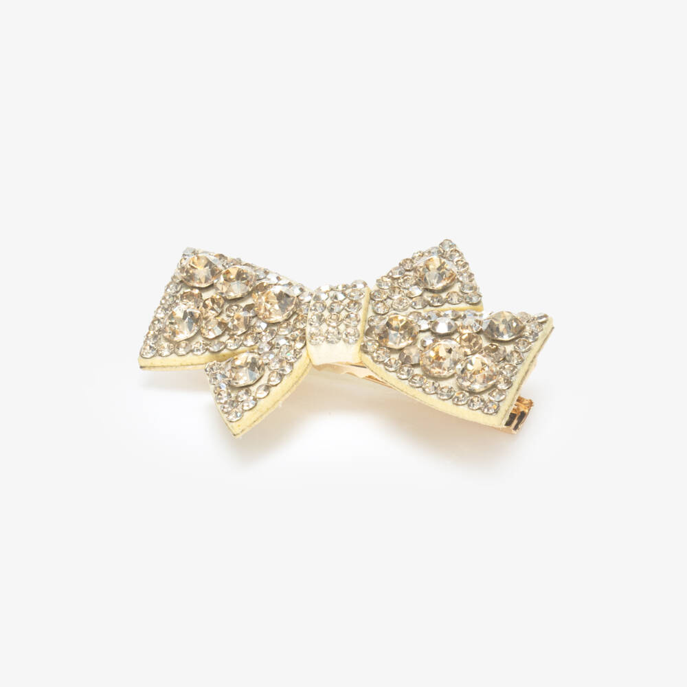 Angel's Face-Girls Gold Diamanté Embellished Bow Hair Clip (6cm) | Childrensalon