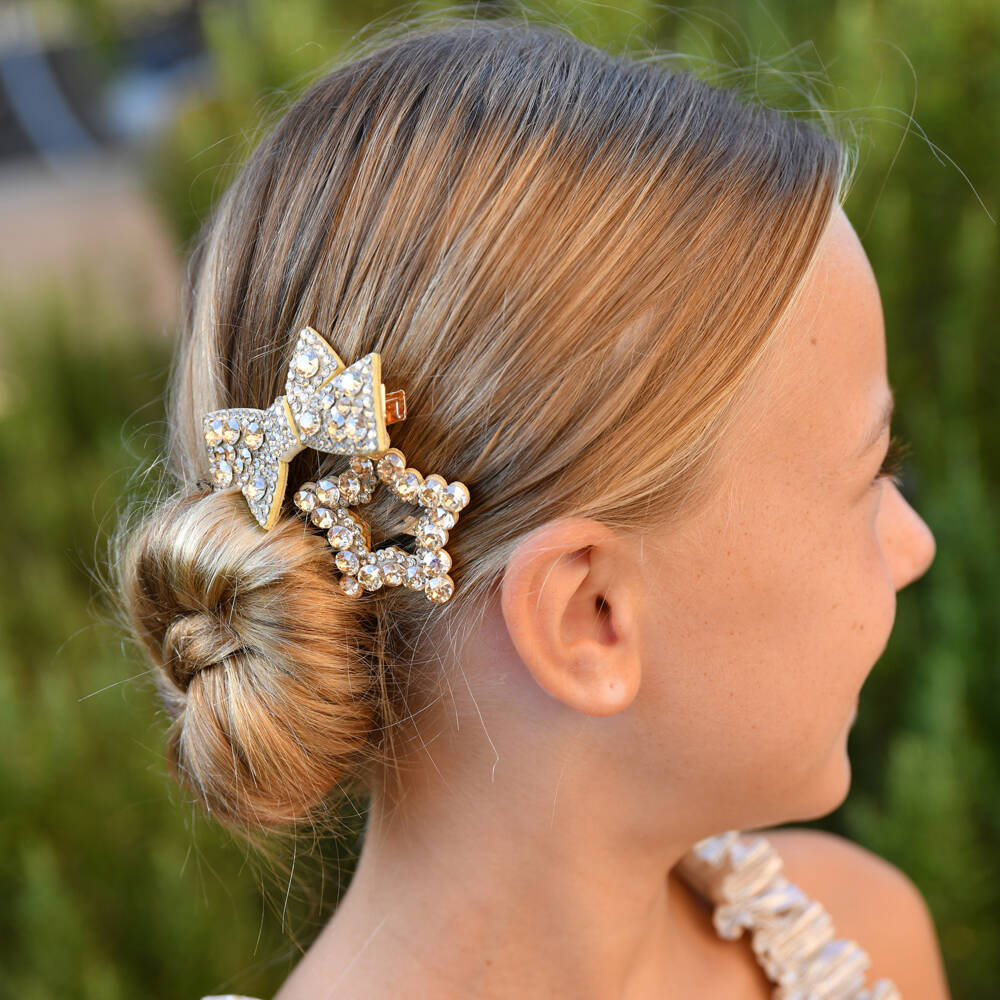 Angel's Face-Girls Gold Diamanté Embellished Bow Hair Clip (6cm) | Childrensalon