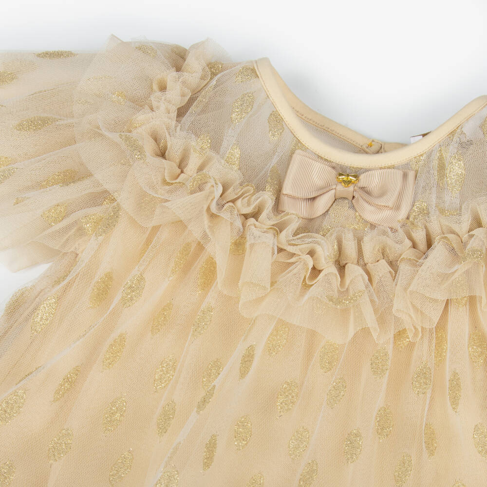 Angel's Face-Girls Gold Embroidered Tulle Ruffle Dress | Childrensalon