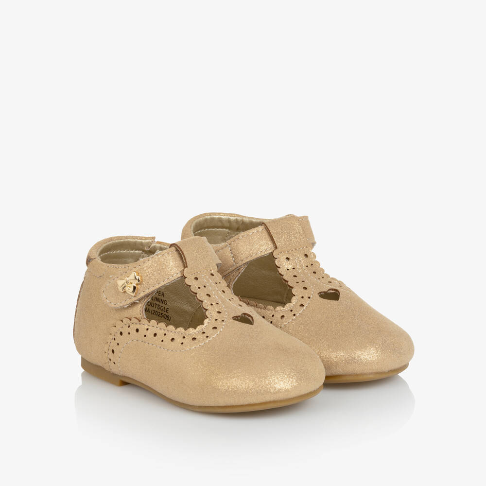 Angel's Face-Girls Gold Faux Leather First Walker Bar Shoes | Childrensalon