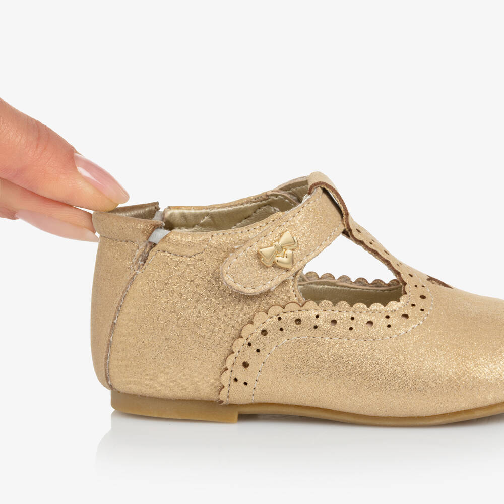 Angel's Face-Girls Gold Faux Leather First Walker T-Bar Shoes | Childrensalon