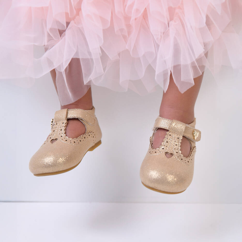 Angel's Face-Girls Gold Faux Leather First Walker T-Bar Shoes | Childrensalon