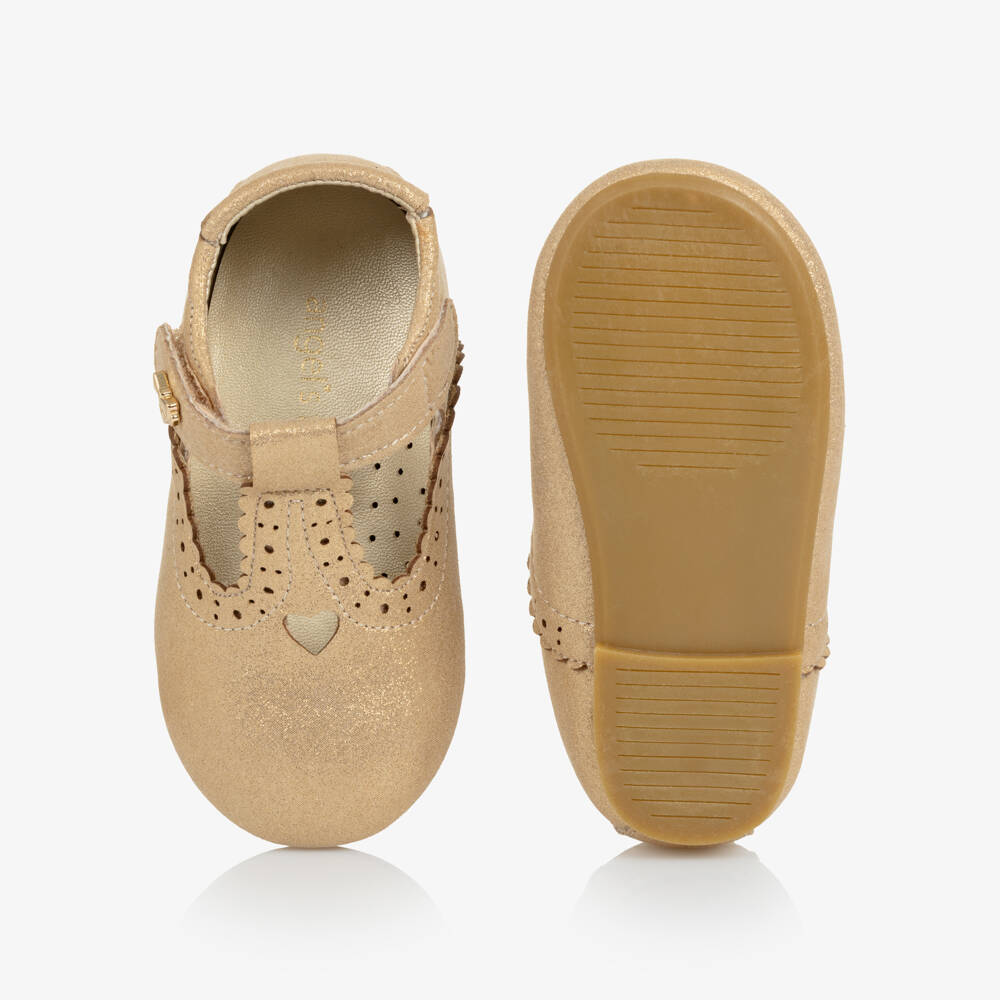 Angel's Face-Girls Gold Faux Leather First Walker T-Bar Shoes | Childrensalon