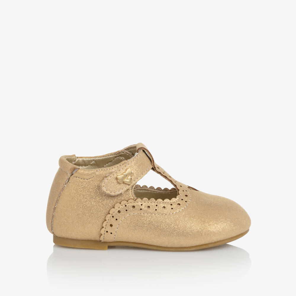 Angel's Face-Girls Gold Faux Leather First Walker T-Bar Shoes | Childrensalon