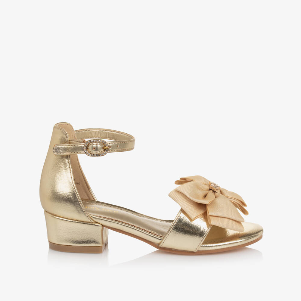 Angel's Face-صندل بكعب جلد صناعي لون ذهبي للبنات | Childrensalon