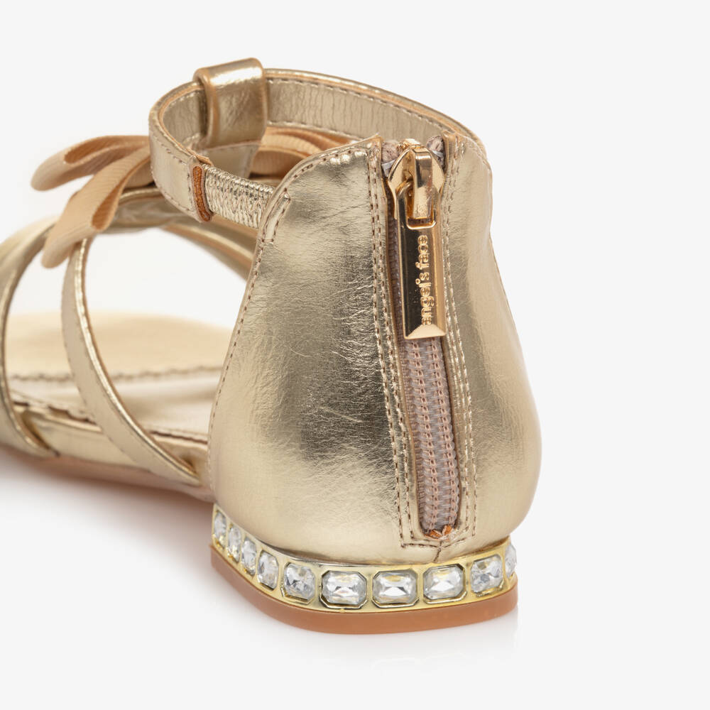 Angel's Face-Girls Gold Faux Leather Sandals with Crystal Heels | Childrensalon