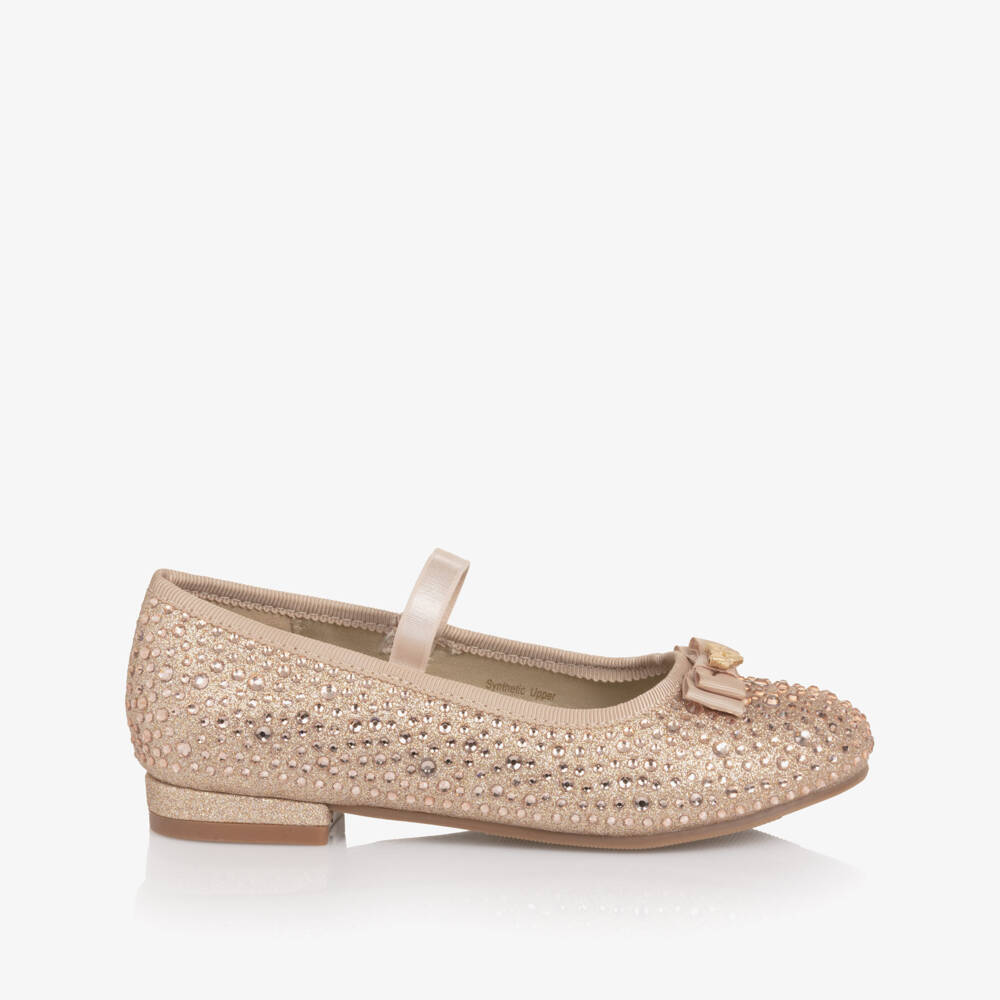 Angel's Face-Балетки золотые с блёстками и стразами для девочек | Childrensalon