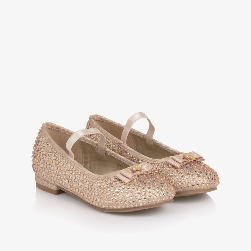 Angel's Face-Girls Gold Glitter & Diamanté Ballerina Shoes | Childrensalon