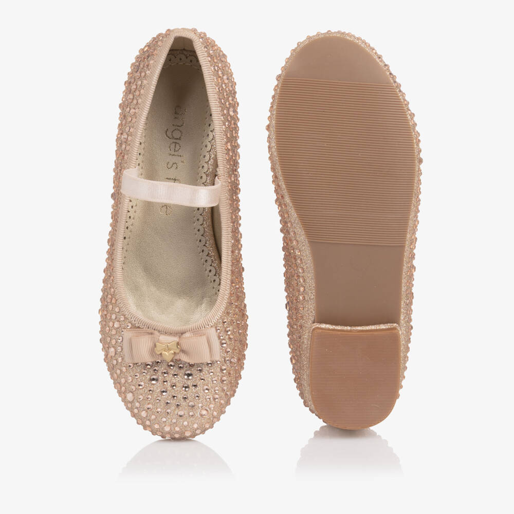 Angel's Face-Балетки золотые с блёстками и стразами для девочек | Childrensalon