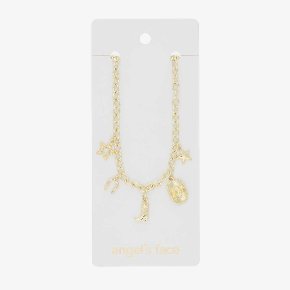 Angel's Face-Girls Gold Metal Cowgirl Charm Necklace (45cm) | Childrensalon