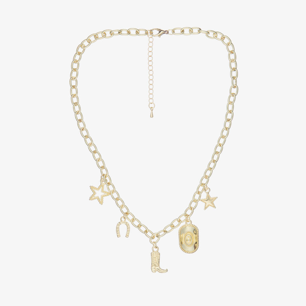 Angel's Face-Girls Gold Metal Cowgirl Charm Necklace (45cm) | Childrensalon