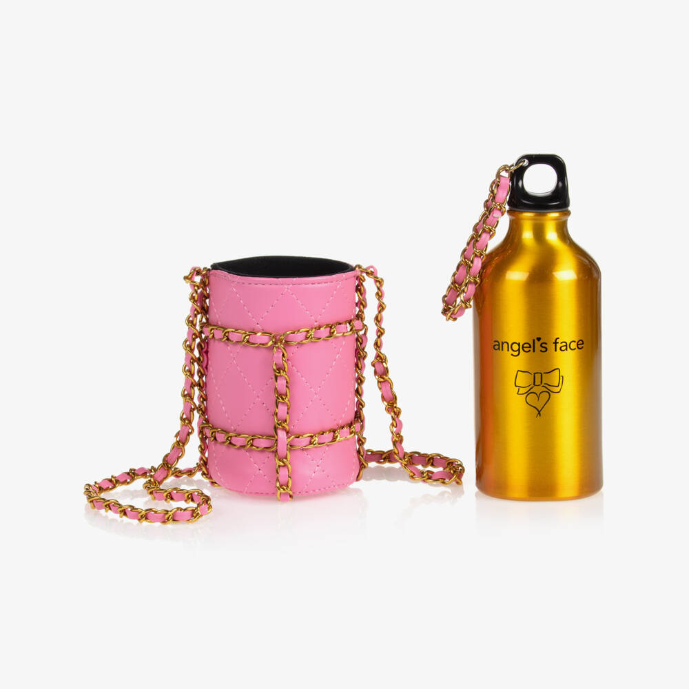 Angel's Face-Girls Gold & Pink Water Bottle | Childrensalon
