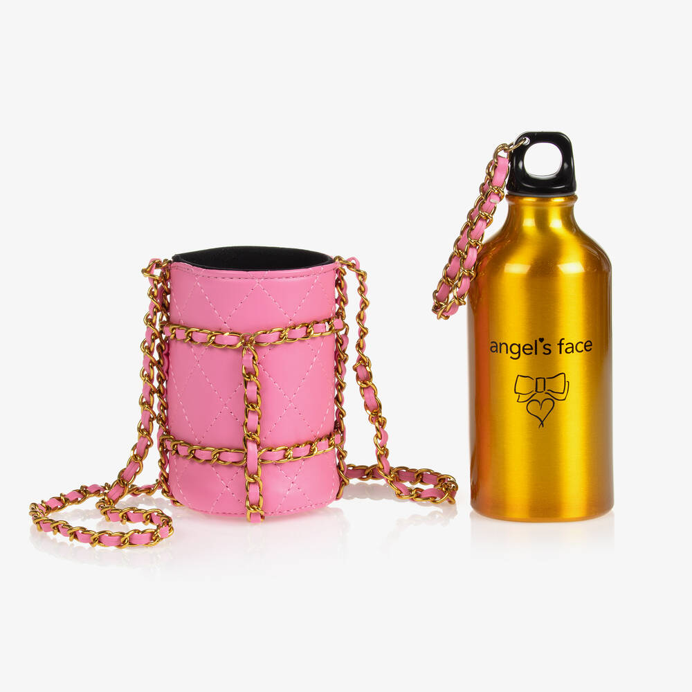 Angel's Face-Girls Gold & Pink Water Bottle | Childrensalon