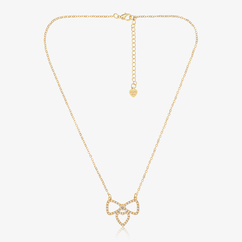 Angel's Face-Girls Gold Plated Bow & Heart Necklace (44cm) | Childrensalon