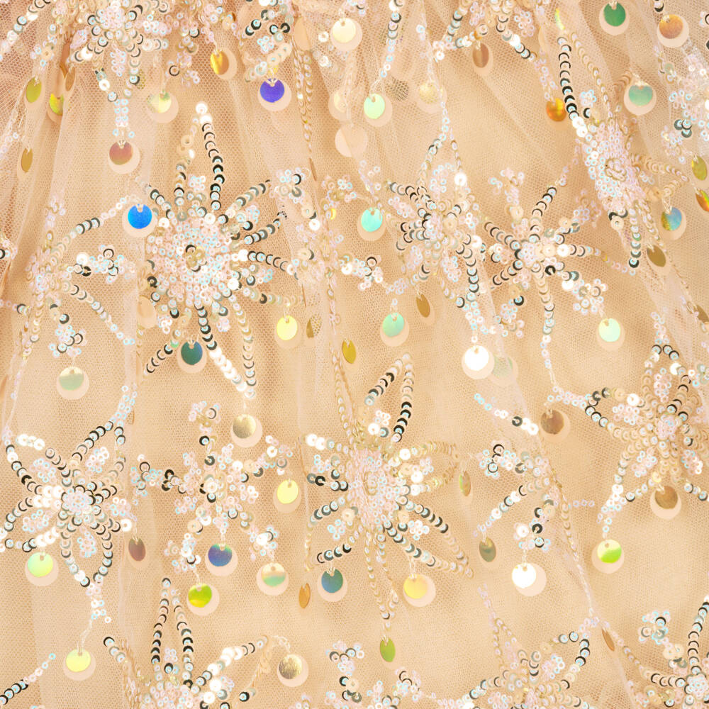 Angel's Face-Girls Gold Tulle Dress with Sequinned Floral Pattern | Childrensalon