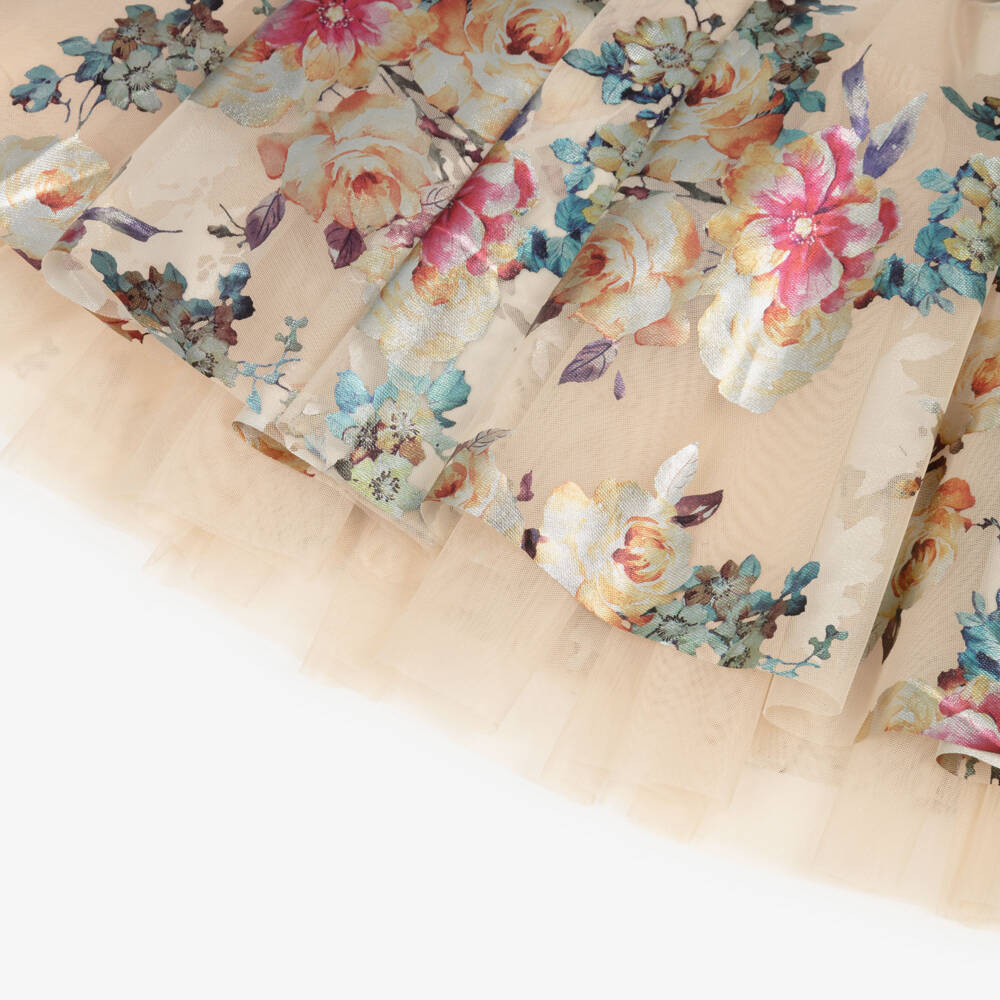 Angel's Face-Girls Golden Tulle Dress with Foil Flowers | Childrensalon