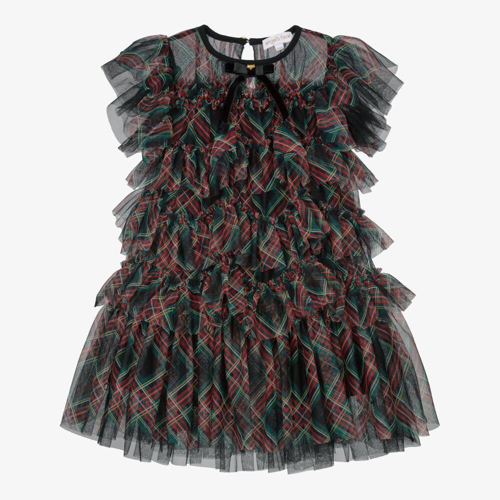 Angel's Face-Girls Green & Red Etta Tartan Tulle Dress | Childrensalon