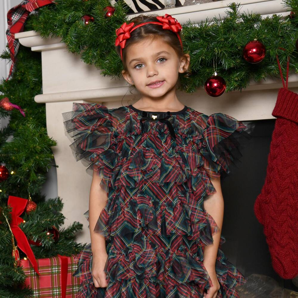 Angel's Face-Girls Green & Red Etta Tartan Tulle Dress | Childrensalon