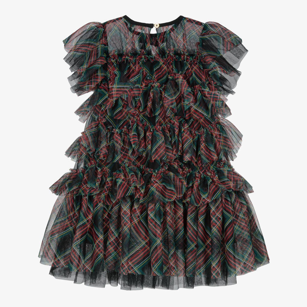 Angel's Face-Girls Green & Red Etta Tartan Tulle Dress | Childrensalon