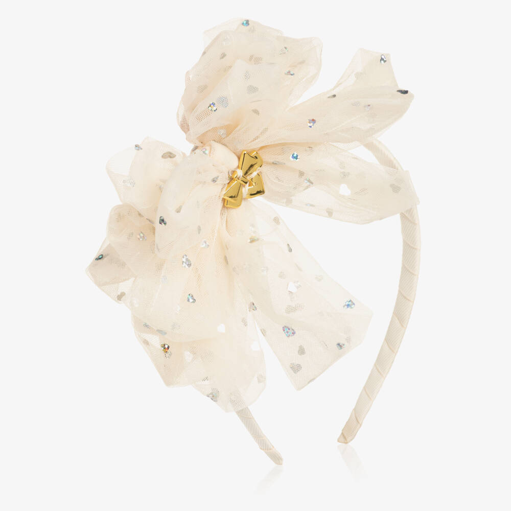 Angel's Face-Girls Ivory Gladys Holographic Heart Hairband | Childrensalon